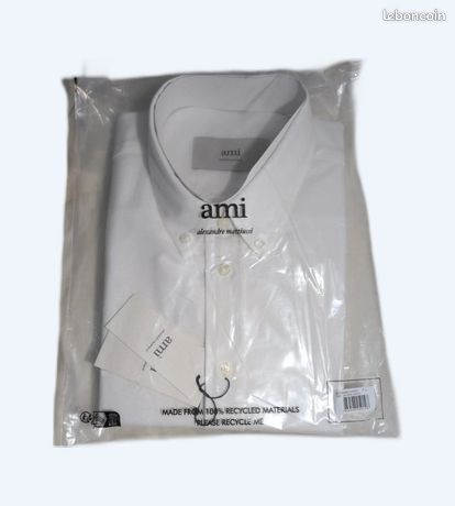 Chemise Homme Ami En Coton Blanc - Taille 38, Occasion Parfait état - Portée Une Seule Fois