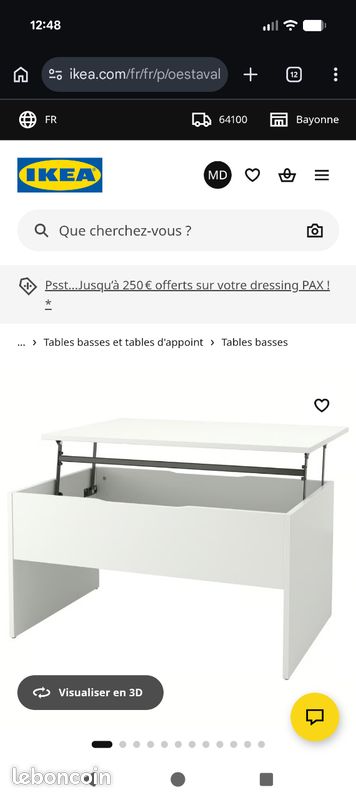 Table basse réglable, blanc, 90 cm (image 3)