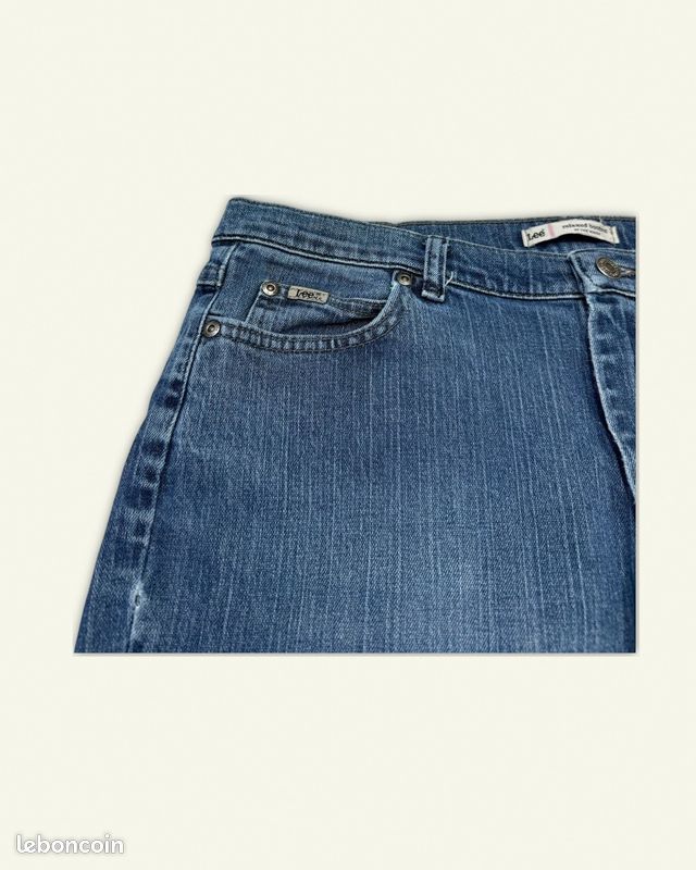 Jeans Femme Lee W34 L32 Bleu Coton Bon état Relaxed Court Uni Taille normale (image 3)