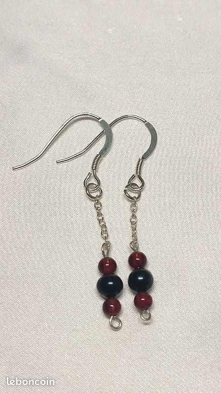 Boucles d'oreilles argent perles de Tahiti et grenat (image 1)
