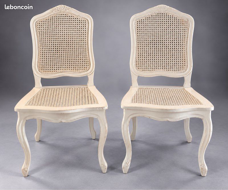 Lot de 2 chaises vintage style Louis XV cannées (image 1)