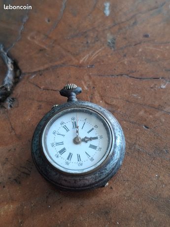 Ancienne Montre De Col Mécanique - Boîtier Argenté, Cadran Blanc, Mouvement Manuel - Occasion Bon état
