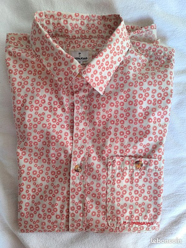 Chemise Manches Courtes Pataugas Homme Taille XL - Couleur Crème/beige à Carreaux, Occasion Très Bon état