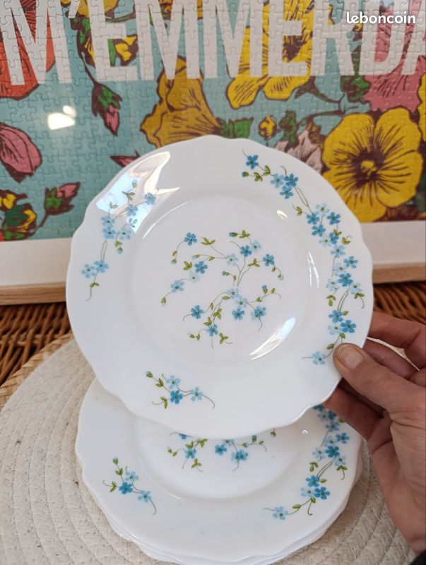 5 Assiettes à Dessert Arcopal Vintage Motif Légumes - 19 Cm, Très Bon état