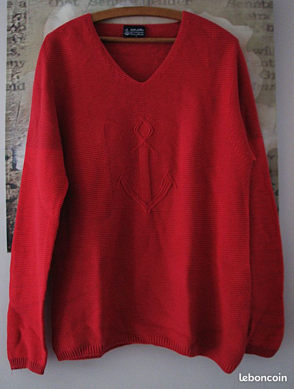 Pull femme rouge col en V manches longues taille L 