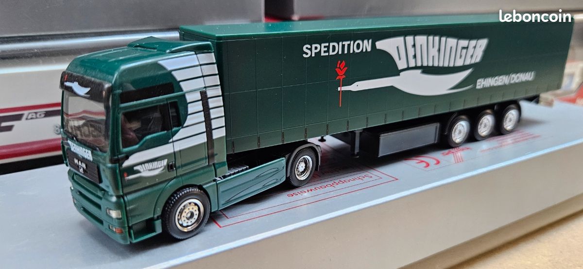 Miniature HERPA - MAN TGX GX 4x2 Avec Semi-remorque 3 Essieux DENKINGER - 1/87 - Blanche