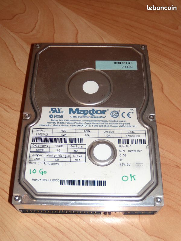 Disque Dur Maxtor 91021U2 10 Go IDE HDD (image 1)