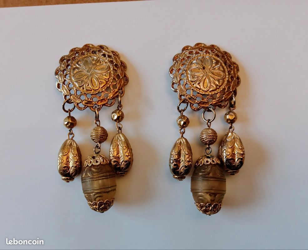 Boucles D'oreilles Clips Vintage Années 75/80 - Perles Multicolores, Métal Inconnu