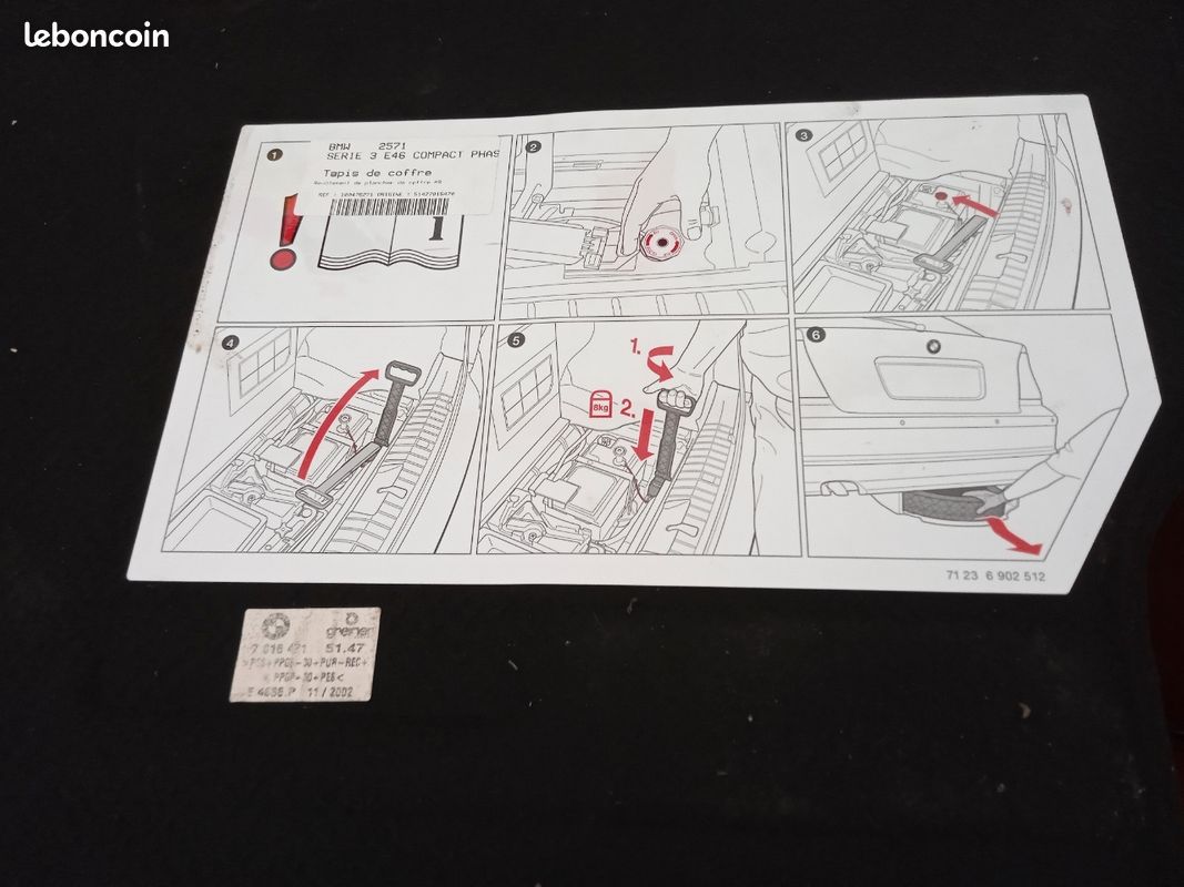 Tapis de coffre neuf pour BMW série 3 E46 Compact (image 2)