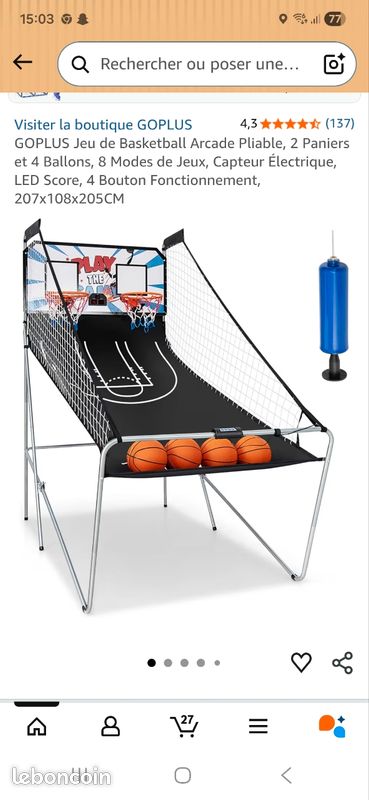 GOPLUS Jeu de Basketball Arcade Pliable, 2 Paniers et 4 Ballons, 8 GOPLUS Jeu de Basketball Arcade Pliable, 2 Paniers et 4 Ballons, 8