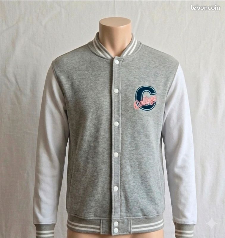 Veste teddy style américain gris et blanc Influx – Taille L (image 1)