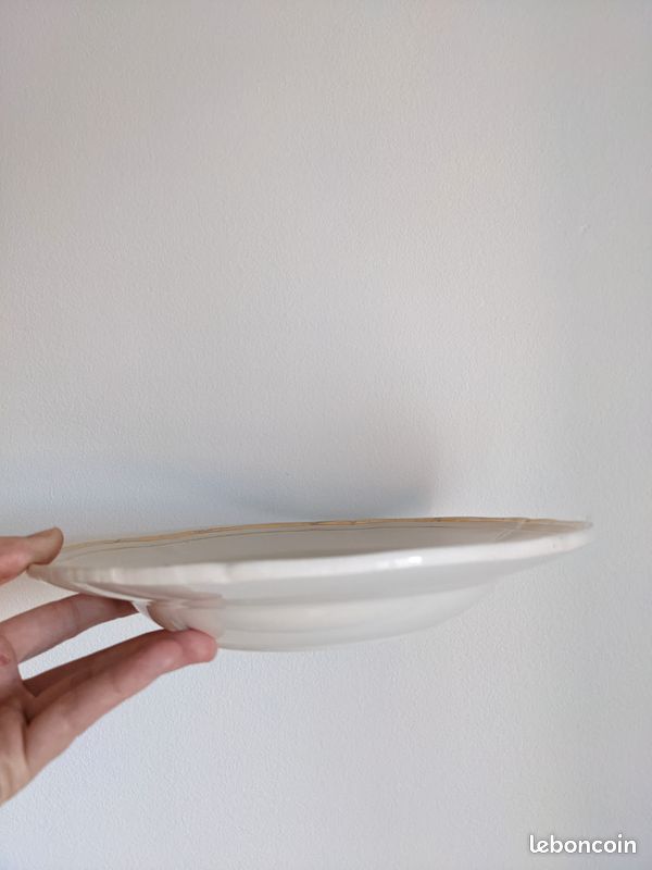 Lot de 4 assiettes creuses vintage écrues et dorées MBFA Pornic (image 4)