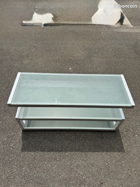 Meuble tv blanc verre trempe 110cm x 40cm (image 4)