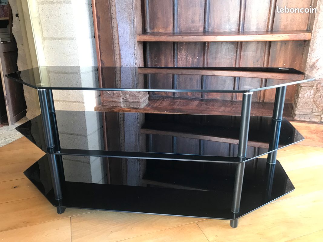 Meuble TV / Hi-Fi en verre fumé noir – 3 plateaux (image 10)