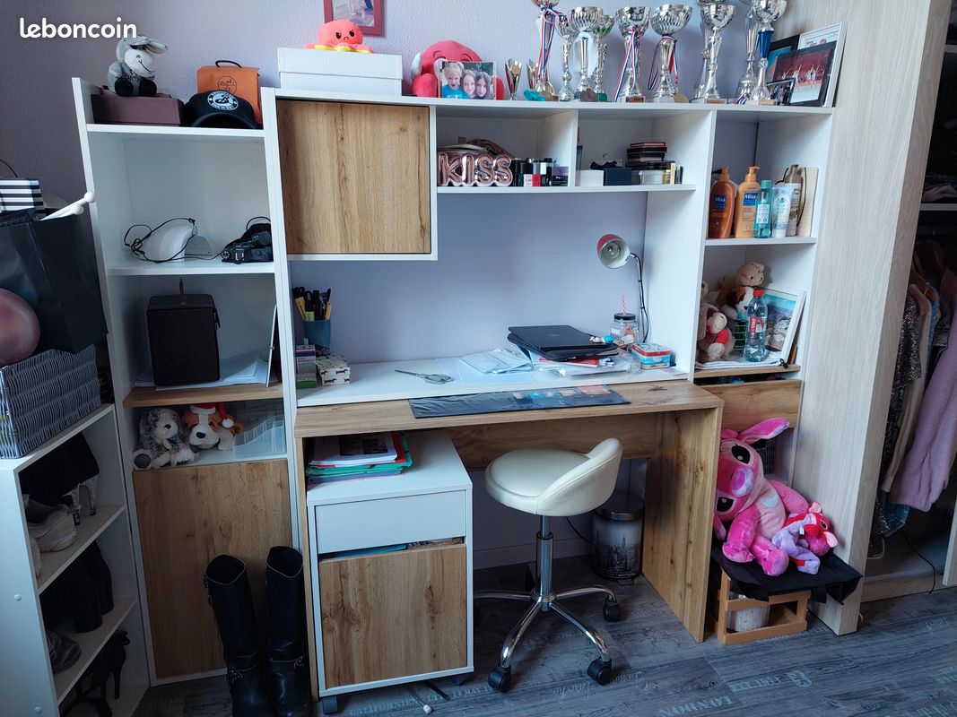 Bureau et étagères bois et blanc (image 1)