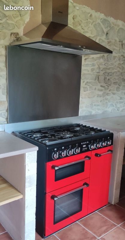Piano de cuisson SMEG 90 cm – Rouge – 5 feux gaz – Double four chaleur tournante + gril (image 1)
