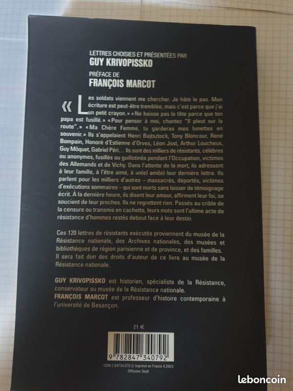 La vie à en mourir- Lettres de fusillés 1941-1944 - Taillandier, 2003 (image 2)