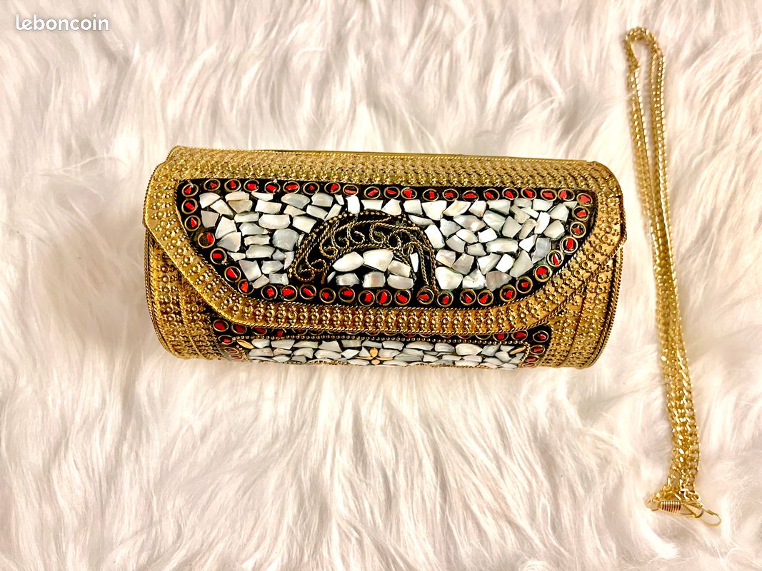 Pochette indienne de soirée en métal - sac bandoulière (image 1)