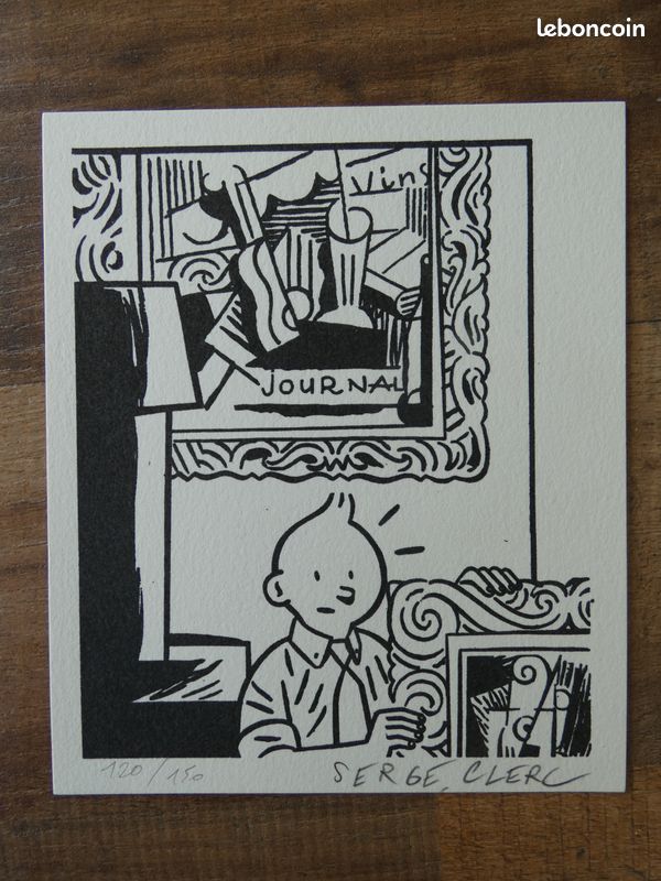 Ex-libris sérigraphie 13,5x16cm 150ex S&N « Tintin ami de l'art » Serge CLERC - ETAT NEUF / MINT (image 1)