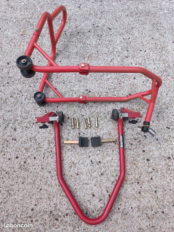 Deux béquilles de stand ou d'atelier avant et arrière bike lift pour moto de piste et de route avec 2 adaptateurs pour diabolo ou bras oscillant (image 2)
