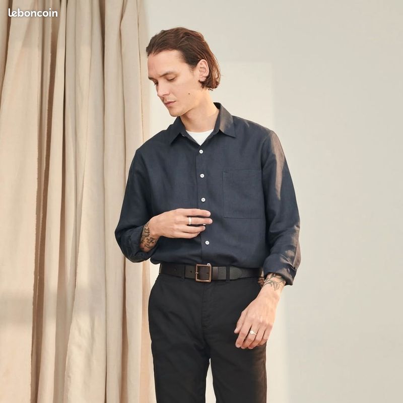SÈME - La chemise en LIN - Homme - Taille S - bleu marine (image 1)