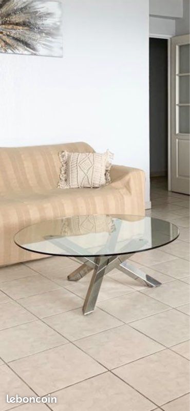 Table basse ronde comme NEUVE verre chrome 100 cm (image 1)