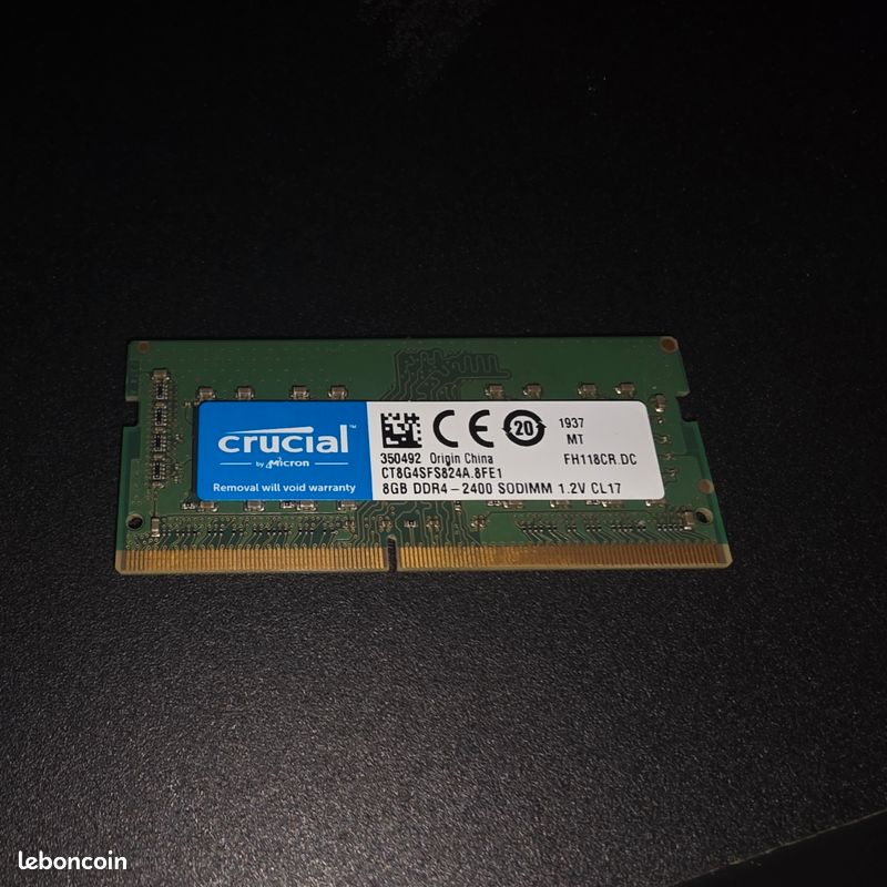 2 Barrettes RAM Crucial DDR4 4GB (total 8GB) - UDIMM - Occasion