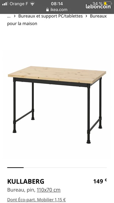 Bureau IKEA bois et métal kullaberg (image 1)