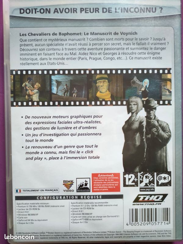 Jeu PC CD-ROM Les Chevaliers De Baphomet En Version Française - Big Box, Sortie 1994, PEGI 18