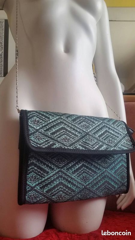 Sac à main tressé vert émeraude neuf (image 2)