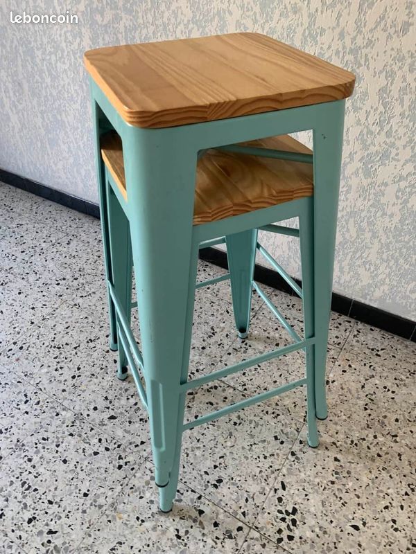 Lot de 2 tabouret Cocktail Scandinave design bleu ciel (image 6)