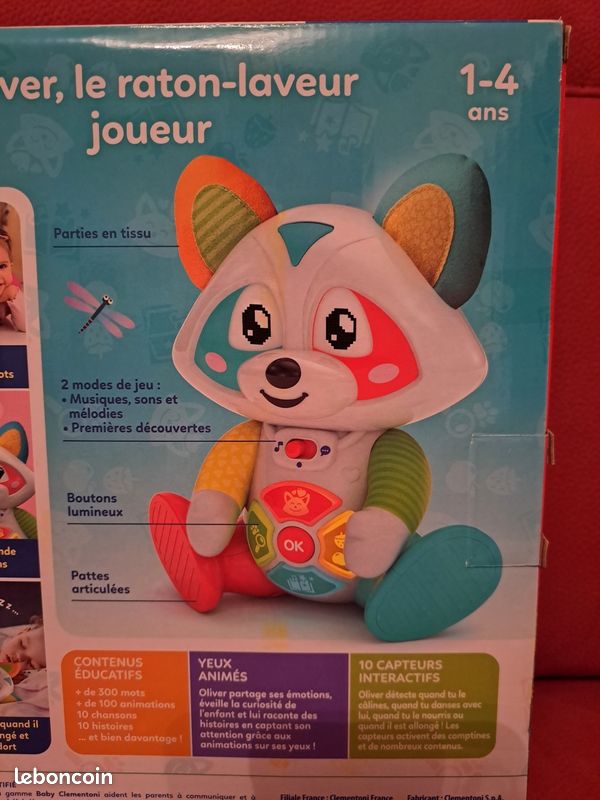 Raton Laveur Interactif Oliver – Clementoni – 3 Modes : émotions, Histoires, Repas – 300 Mots – Dès 2 Ans – Compagnon Câlin