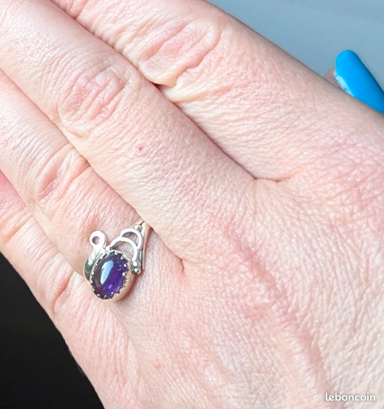 Bague En Améthyste Naturelle - Taille 57, Couleur Violette, Alliage, Neuve Sans Emballage