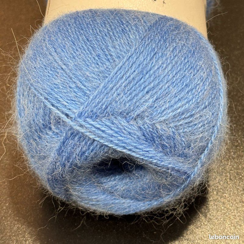 Lot De 5 Pelotes De Laine Fantaisie Mohair Bleu Pastel - Pour Tricot Ou Crochet - Aiguilles 5/6 - Fabriqué En France