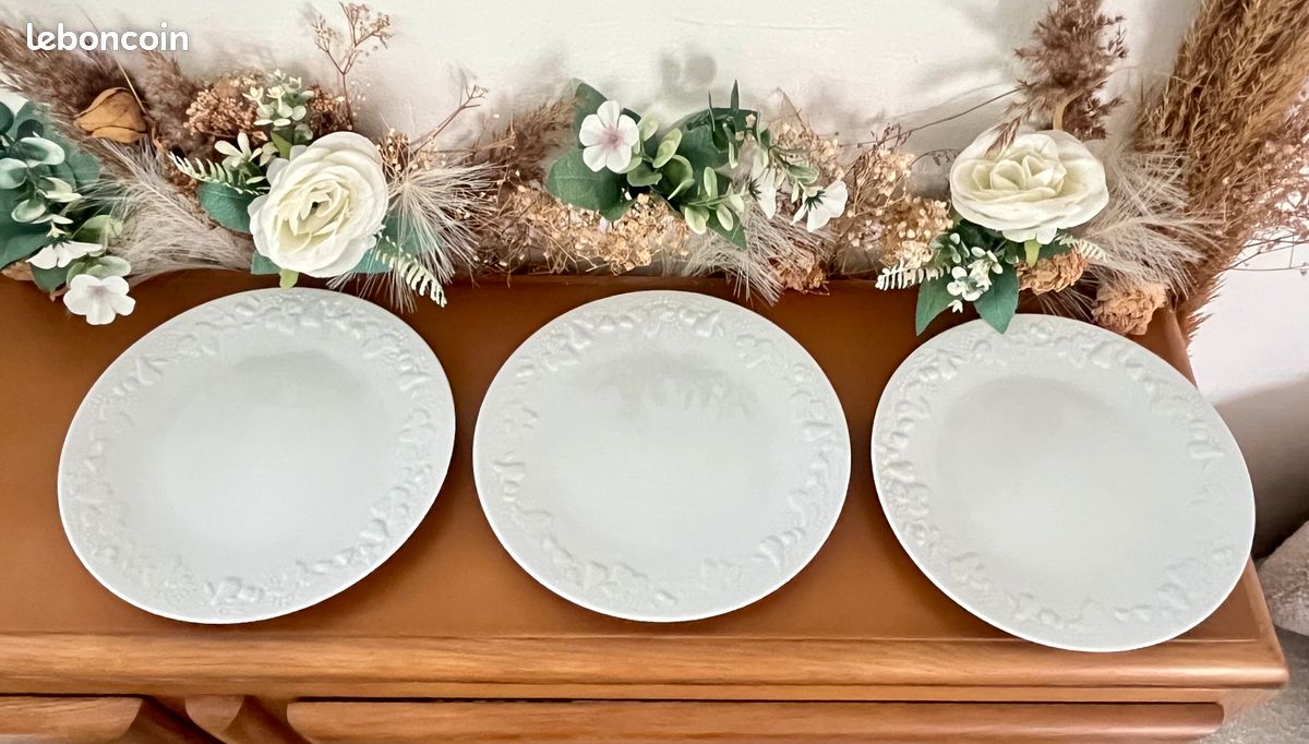 🌺🌸 White Collection - Lot n° 2602 - 6 Assiettes plates "California" - Deshoulières - Limoges 🇫🇷 (image 10)