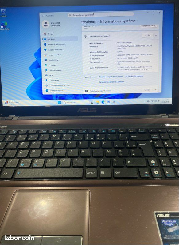 Écran / Coque Supérieur Asus X52s - Noir - Avec Inverter - Occasion Bon état