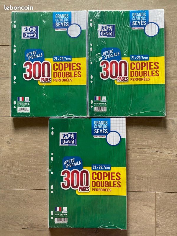 Lot copies doubles perforées grand carreaux - Oxford (image 1)