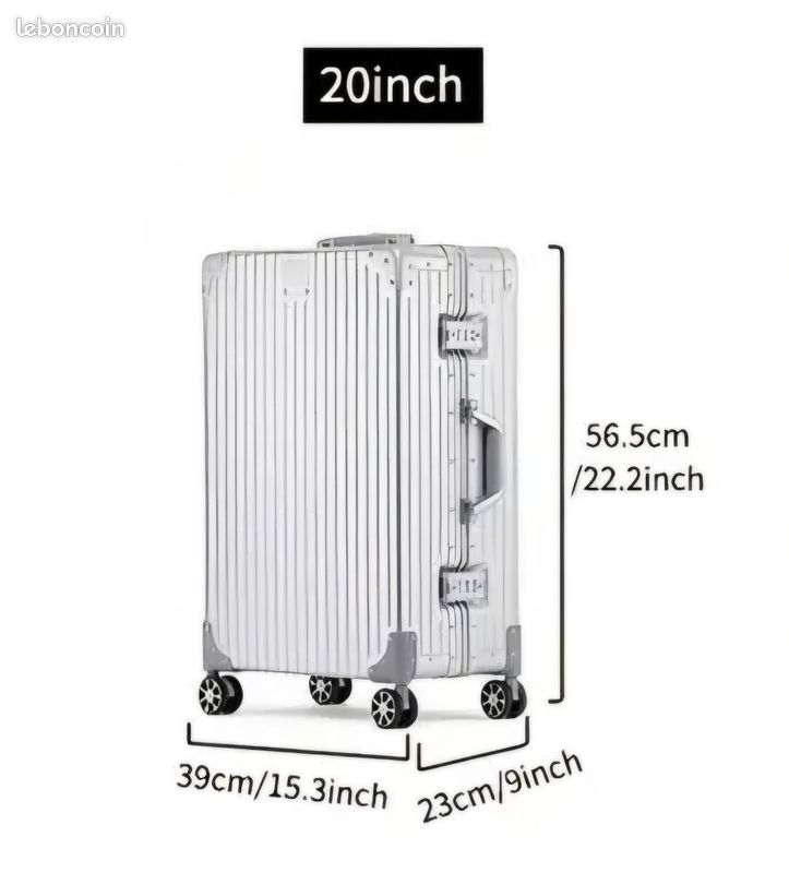 Valise Cabine 20" Aluminium - Style Rimowa - 4 Roues Rotatives - Neuf - Marque Smart Cases