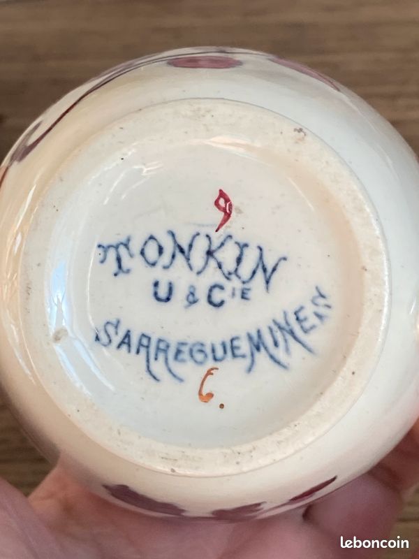 Petit pot à lait ancien Sarreguemines 1900 / fin 19ème modèle Tonkin anse bambou (image 4)