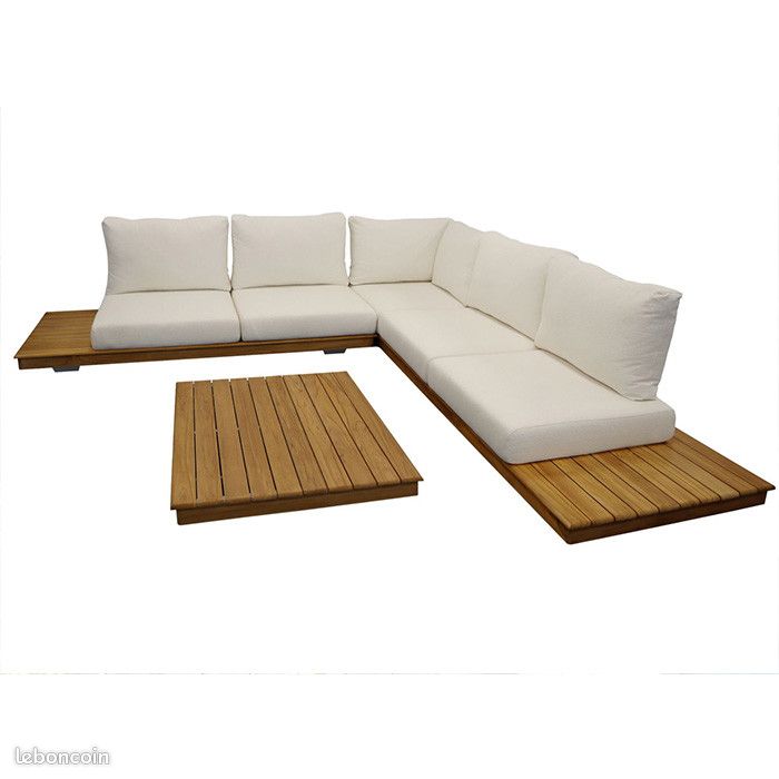 Salon bas de jardin Teck et coussins (2 méridiennes + 1 angle + 1 table basse) - Newcastle - 5 plac (image 1)