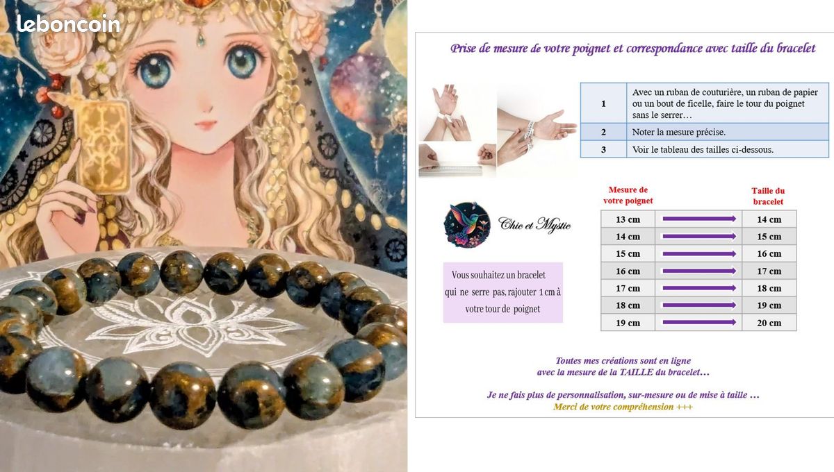 Bracelet Perles Chrysocolle 8mm - Fait Main Sur Mesure - Homme Ou Femme - Sans Fermoir