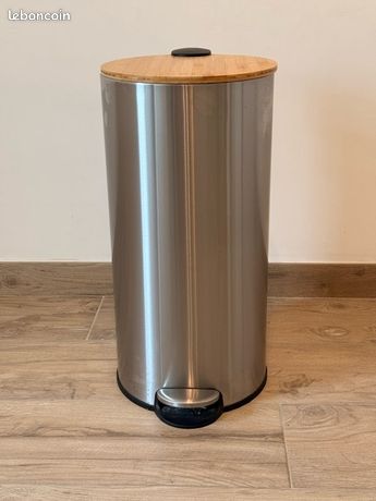 5five Poubelle 30L Couvercle Bambou – Design Moderne Color Vert, Élégante Et Pratique Pour Cuisine