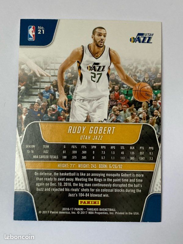 Carte NBA Panini Rudy Gobert (Utah Jazz) (image 2)