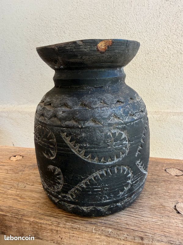 Lot 3 Pots Nepalais inde bois noir sculpté Esprit tribal & wabi-sabi (image 10)