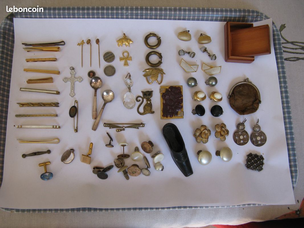 Lot De 5 Bijoux De Cravate Et Accessoires - Vintage Argenté - Occasion