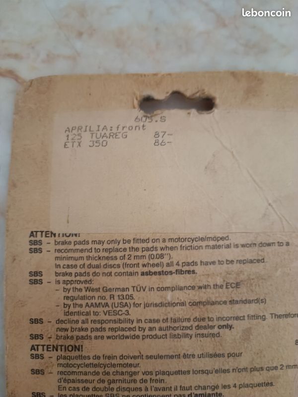 Plaquettes de frein Aprilia SBS 605 (image 2)