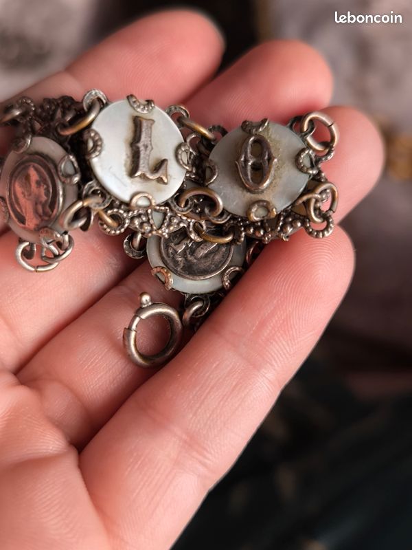 Bracelet Ancien En Argent Sterling 925 - Cadre Circulaire Lourd, Vintage Années 30-50, Signé