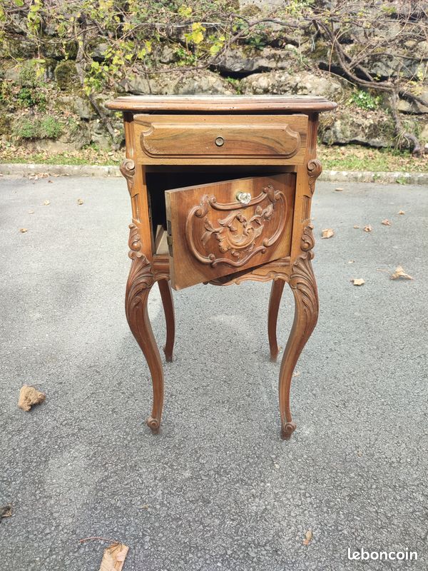 Table de chevet haute style Louix XV - bois et marbre (image 3)