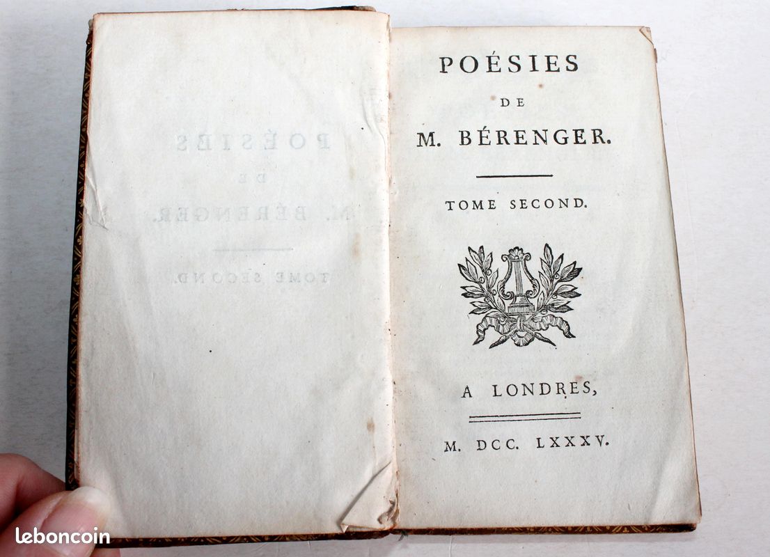 POESIES DE M. BERANGER TOME SECOND 1785 A LONDRES, LIVRE 18e CONTENANT 55 PIECES (image 2)