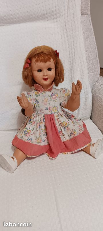 Ancienne poupée rousse Gégé Rhodoïd, 6B bouche ouverte, années 1950